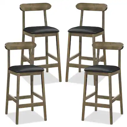 Front. Costway - Costway Set of 4 Bar Stools with Rubber Wood Legs, Footrests, Curved Backrests for Kitchen - Oak,Black.