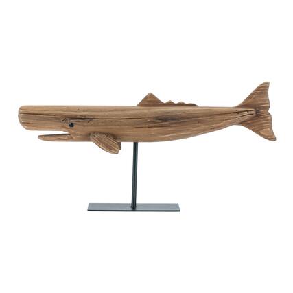 Front. BreeBe - Pine Wood Whale Sculpture (Set of 2) - Brown.