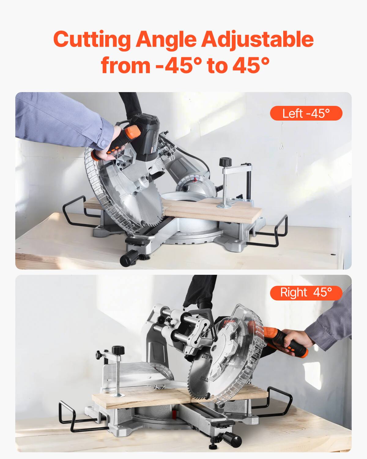 Cutting Angle Adjustable from -45° to 45°

Left -45°

Right 45°