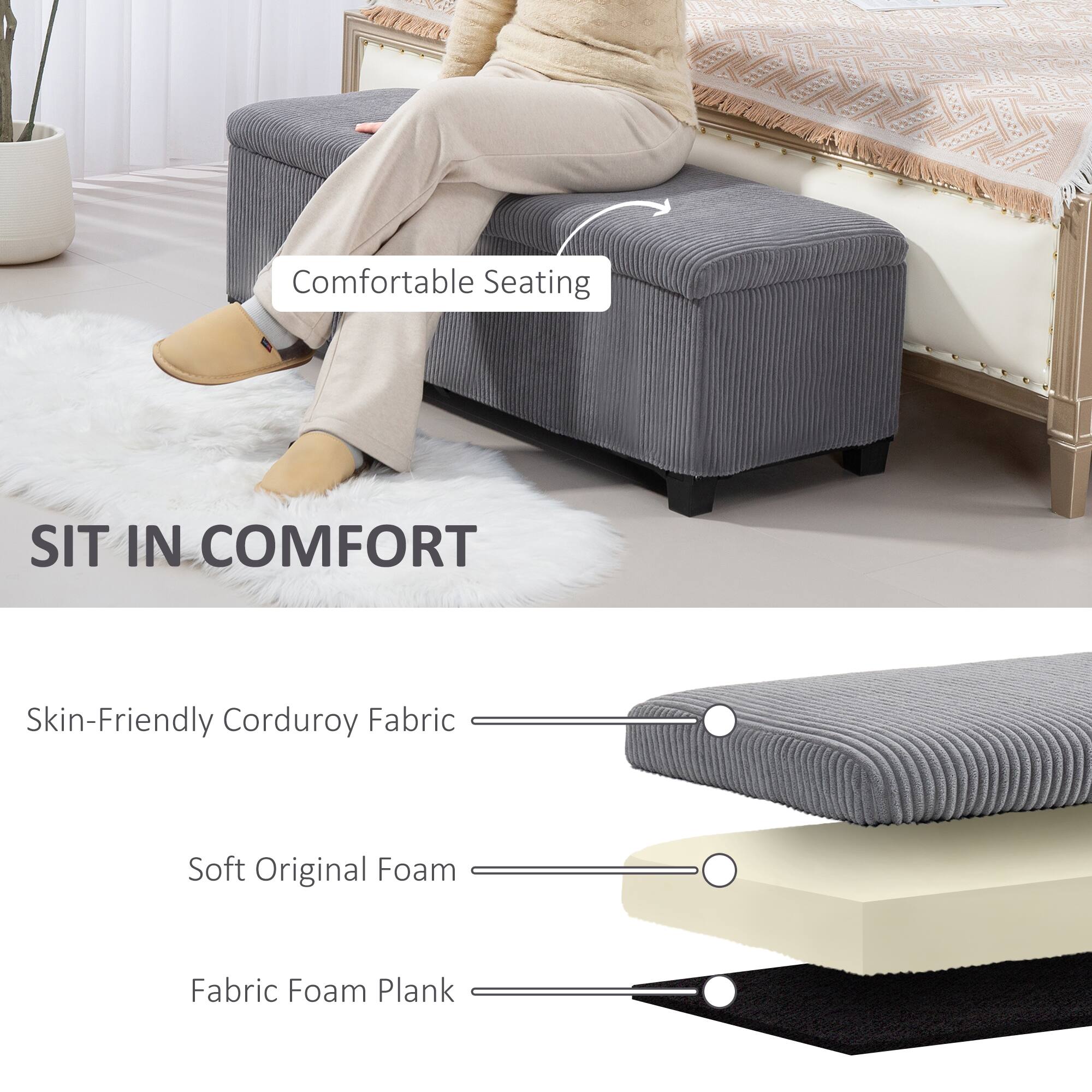 Comfortable Seating, SIT IN COMFORT, Skin-Friendly Corduroy Fabric, Soft Original Foam, Fabric Foam Plank