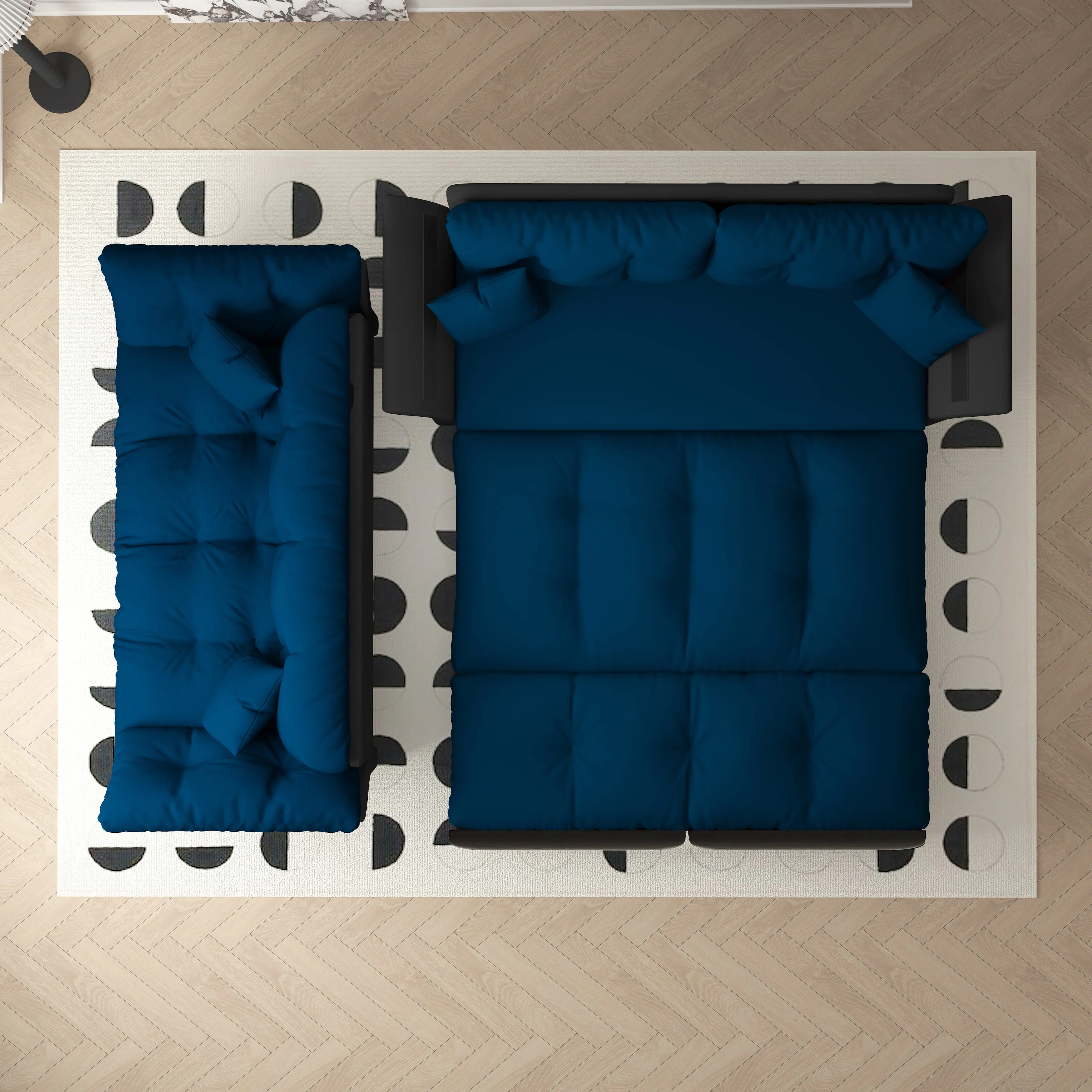 Back. Anysun - Queen 3-in-1 Pull Out Sofa Bed - Tufted Velvet Design, Includes 2 Pillows, Multi-Functional Loveseat. - Blue.