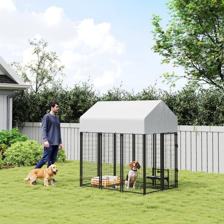 Alt View 2. PULUZ - Outdoor Dog Kennel with Roof, 6' x 4' x 6' Heavy Duty Welded Wire Dog Playpen Enclosure with Escape-proof Lock.