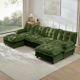 Anysun - 138" U-Shape Cloud Sectional with 2 Ottomans - Modular Chenille Sofa, 4-Seat Deep Design, Lattice-Decor Cushions - Green
