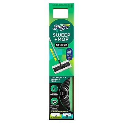 Swiffer SWEEP + MOP DELUXE  
MAIR  
SUPER  
COLLAPSIBLE, DURABLE POLE  
8 CLEANS Total  
LOCK HEAD  
10 SCPUP  
INEGGER  
61 INGLORED  
ROPALH