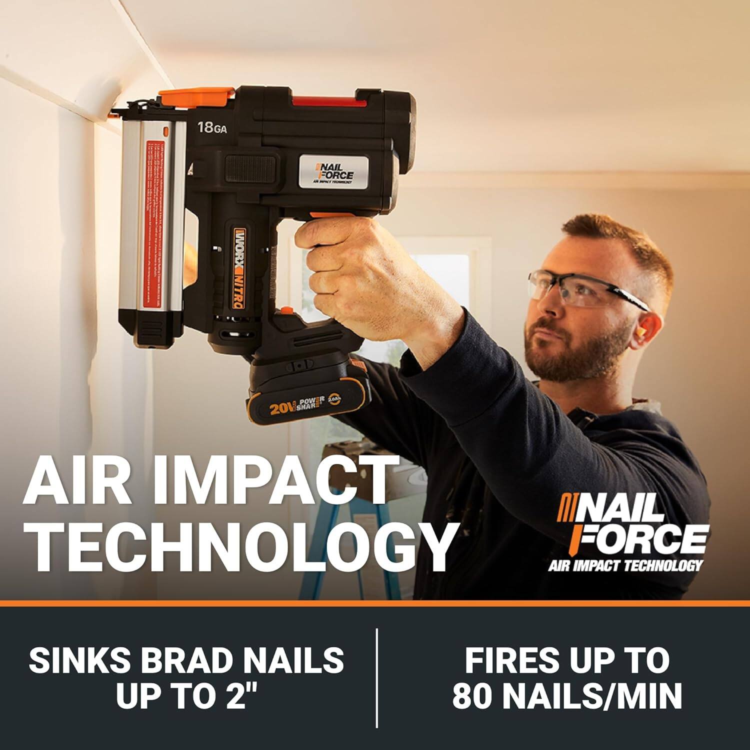 Air Impact Technology: Sinks Brad Nails Up to 2" Fires Up to 80 Nails/Min