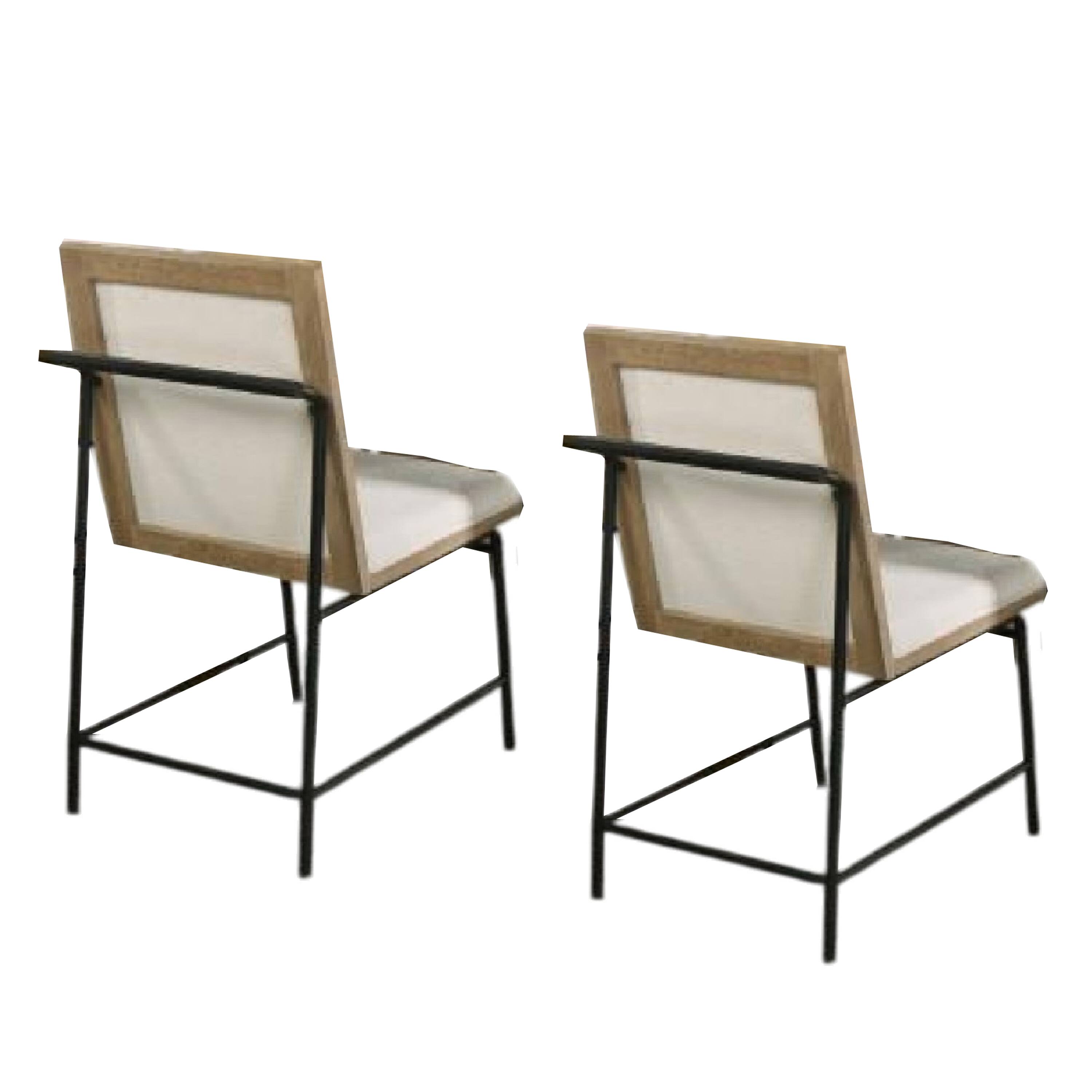 Front. Manhattan Lane - Edey Side Dining Chair Set of 2, Metal Legs, Oak Brown Rubberwood - Oak Brown, Beige, Black.