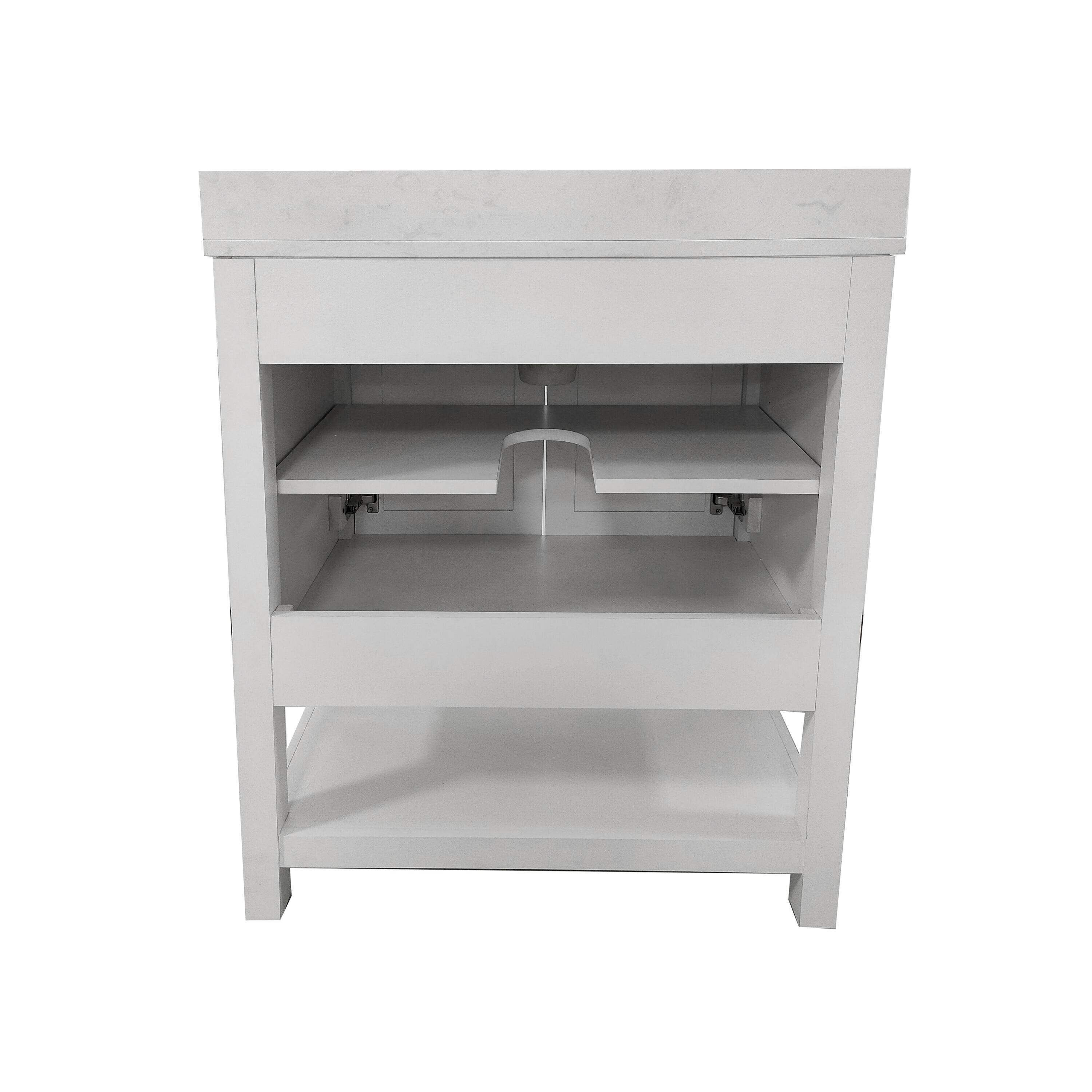 Alt View 7. Emma + Oliver - Vesta Bathroom Vanity, Single Sink Cabinet with 2 Soft Close Doors and Open Shelf, Carrara Marble Finish Countertop - White.