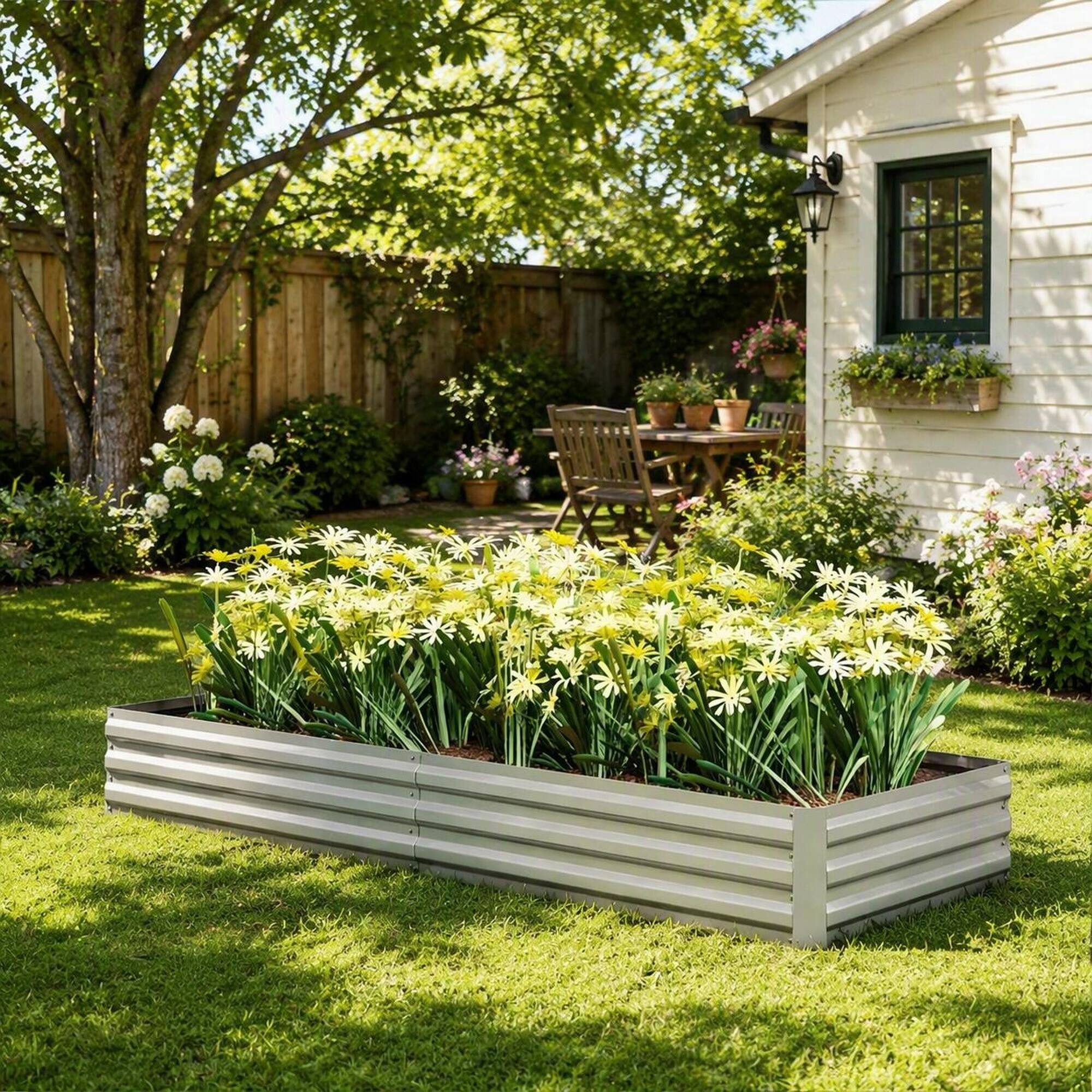 Alt View 2. RYHNUYNE - Galvanized Steel Raised Garden Bed 95x35.75x11.75 Inch Open Bottom Metal Planter Box for Vegetables Flowers Silver - Silver.