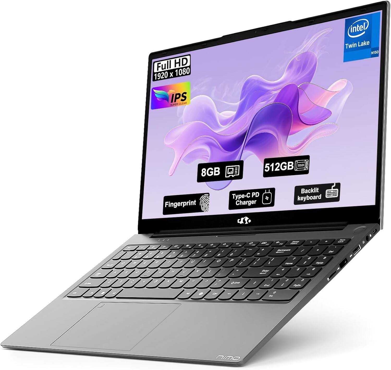 Full HD 1920 x 1080  
IPS  
Intel Twin Lake N150  
8GB  
512GB SSD  
Fingerprint  
Type-C PD Charger  
Backlit keyboard