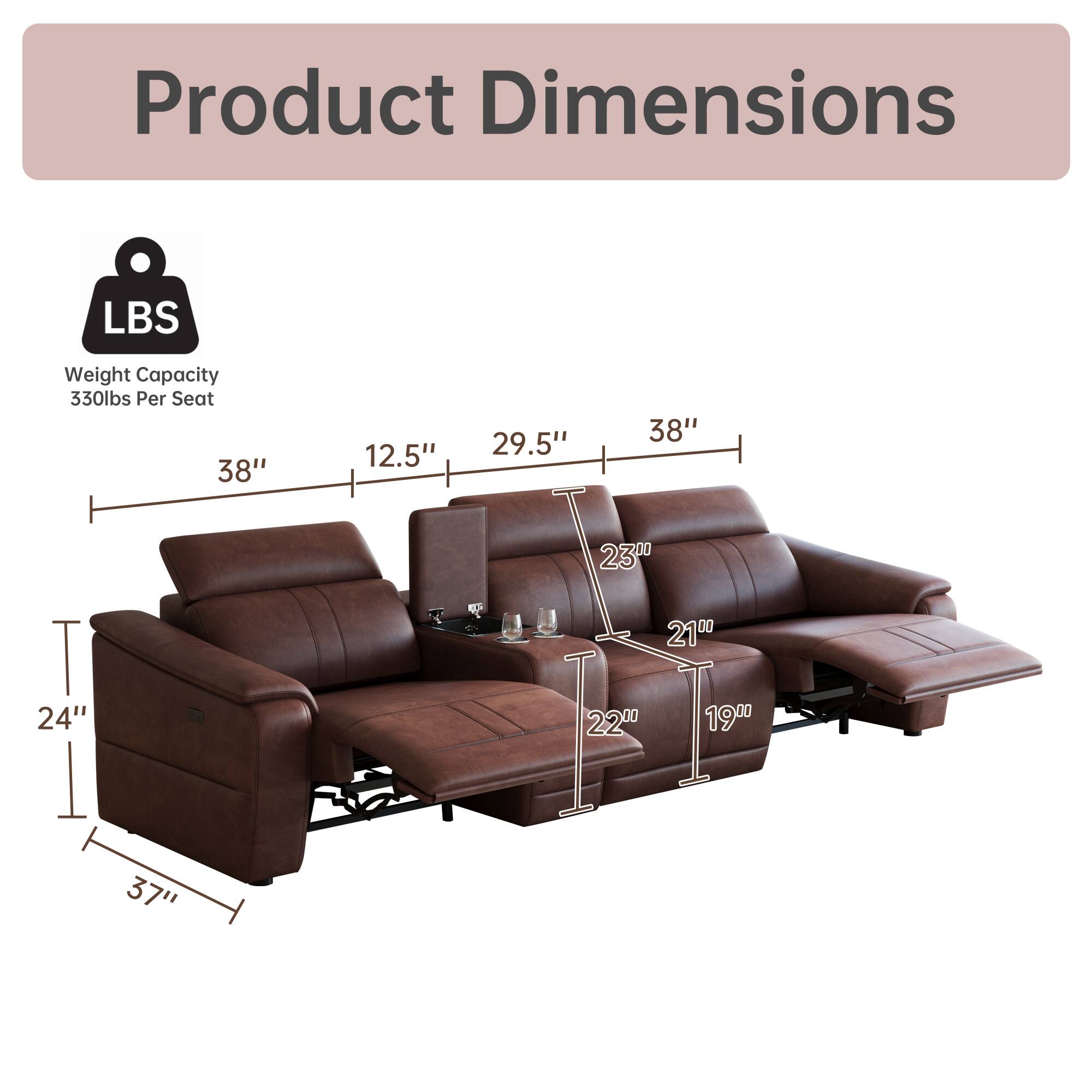 Product Dimensions  
LBS  
Weight Capacity 330lbs Per Seat  
38"  
12.5"  
29.5"  
38"  
23"  
24"  
22"  
19"  
37"