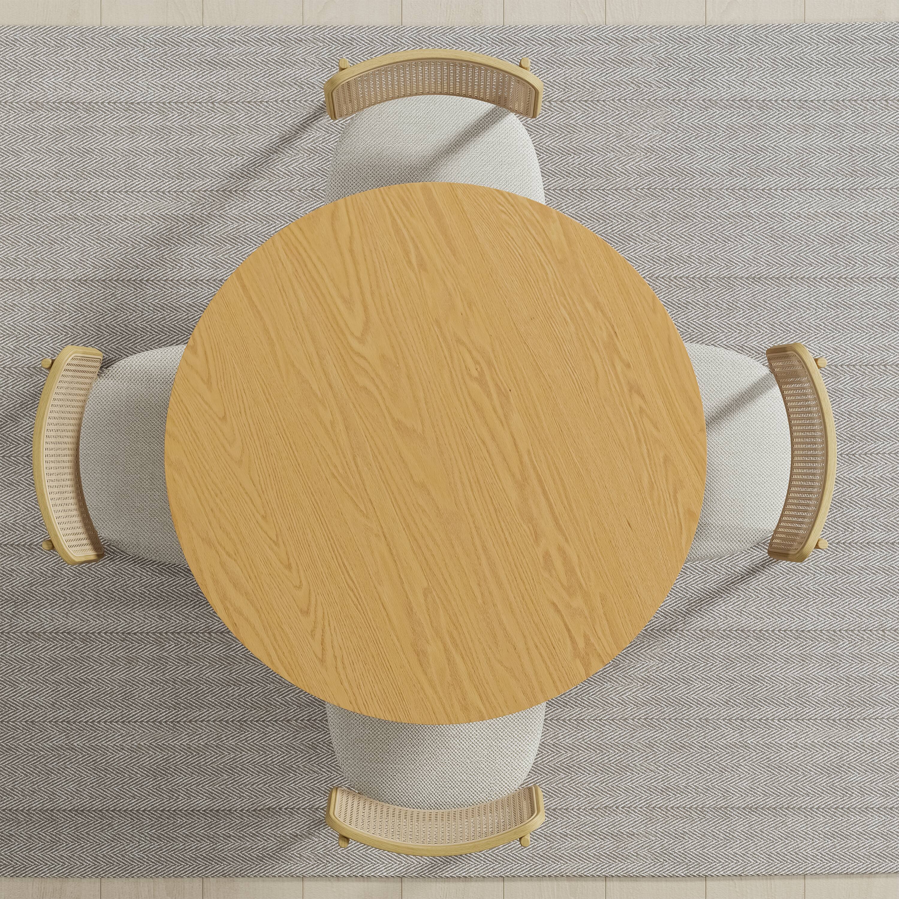 Back. Lirago - 42in. Tapered Leg Round Natural Dining Table Solid Wood Timeless Style,Seats 6 People - Beige.