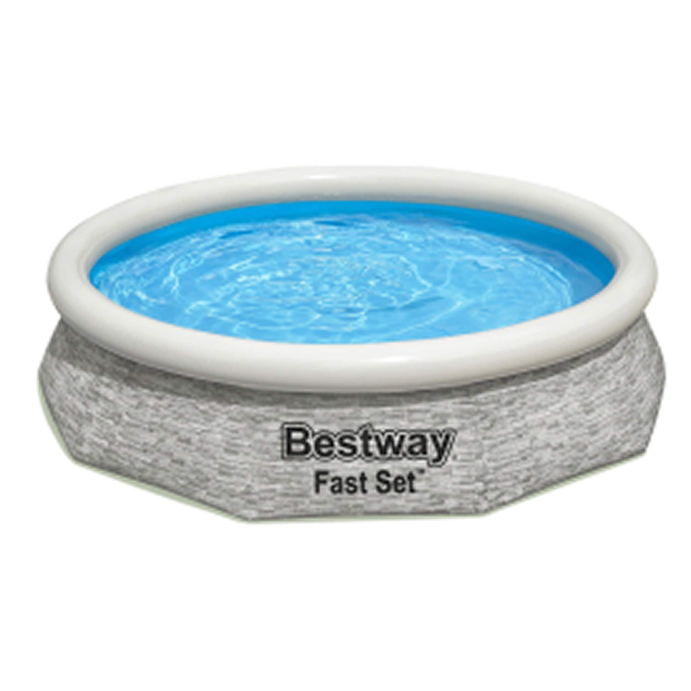 Bestway - Fast Set 10' x 26" Stacked Stone Inflatable Swimming Pool Outdoor Set - Gray