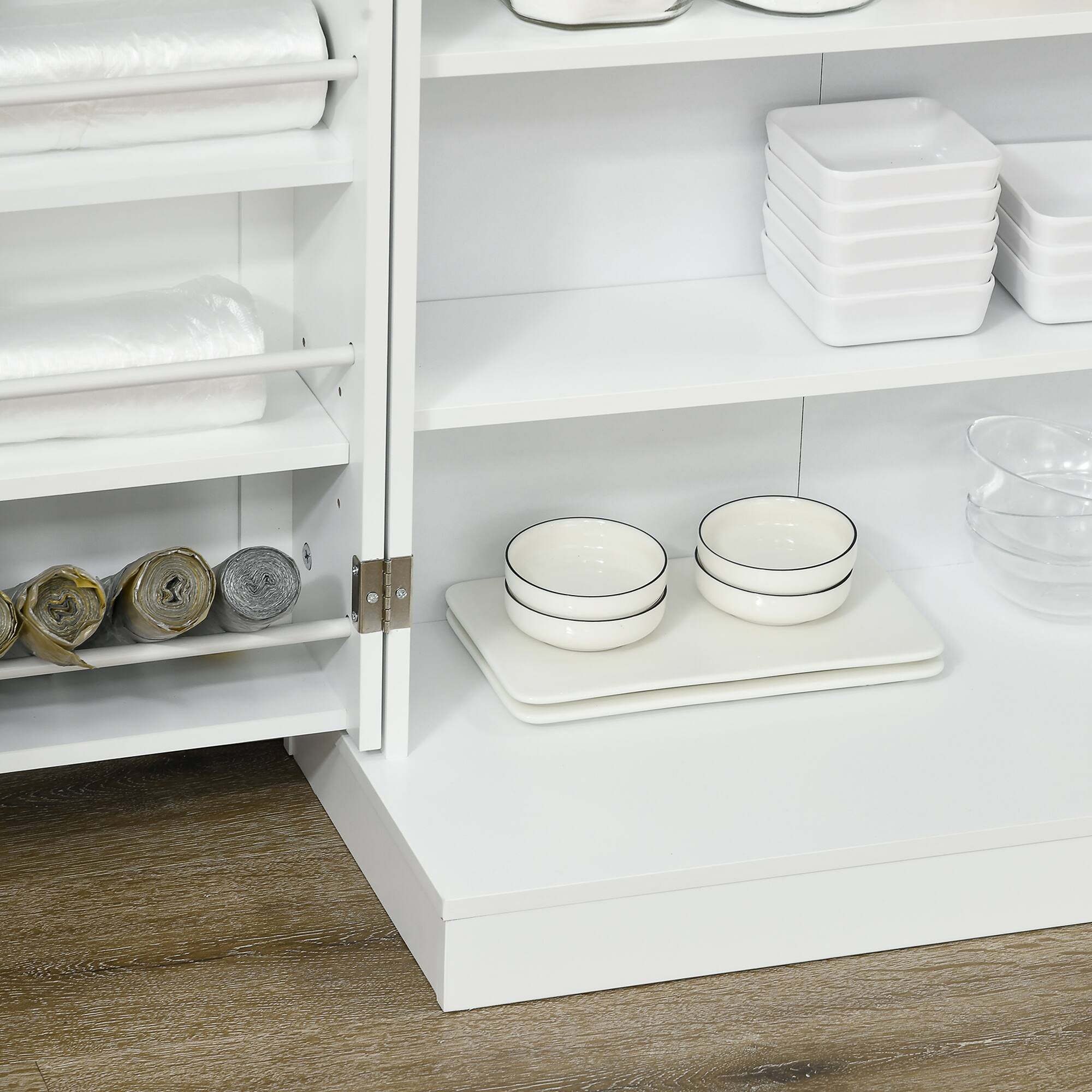 Alt View 8. Homcom - Modern Kitchen Pantry Freestanding Storage Cabinet with Double Doors Adjustable Shelves for Living Room - - White.