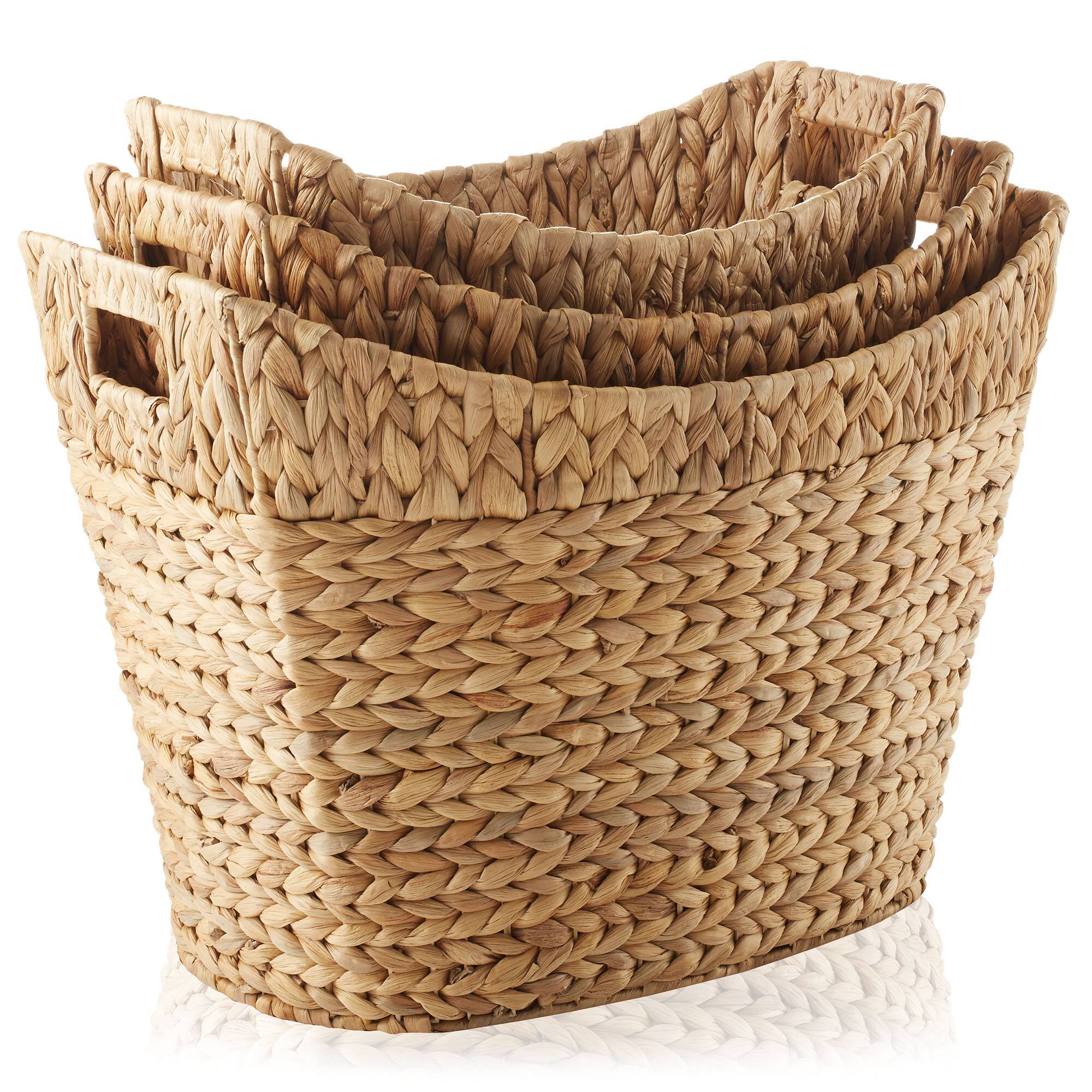 Alt View 2. Casafield - Set of 3 Water Hyacinth Oval Storage Baskets - Woven Laundry Totes - Natural.