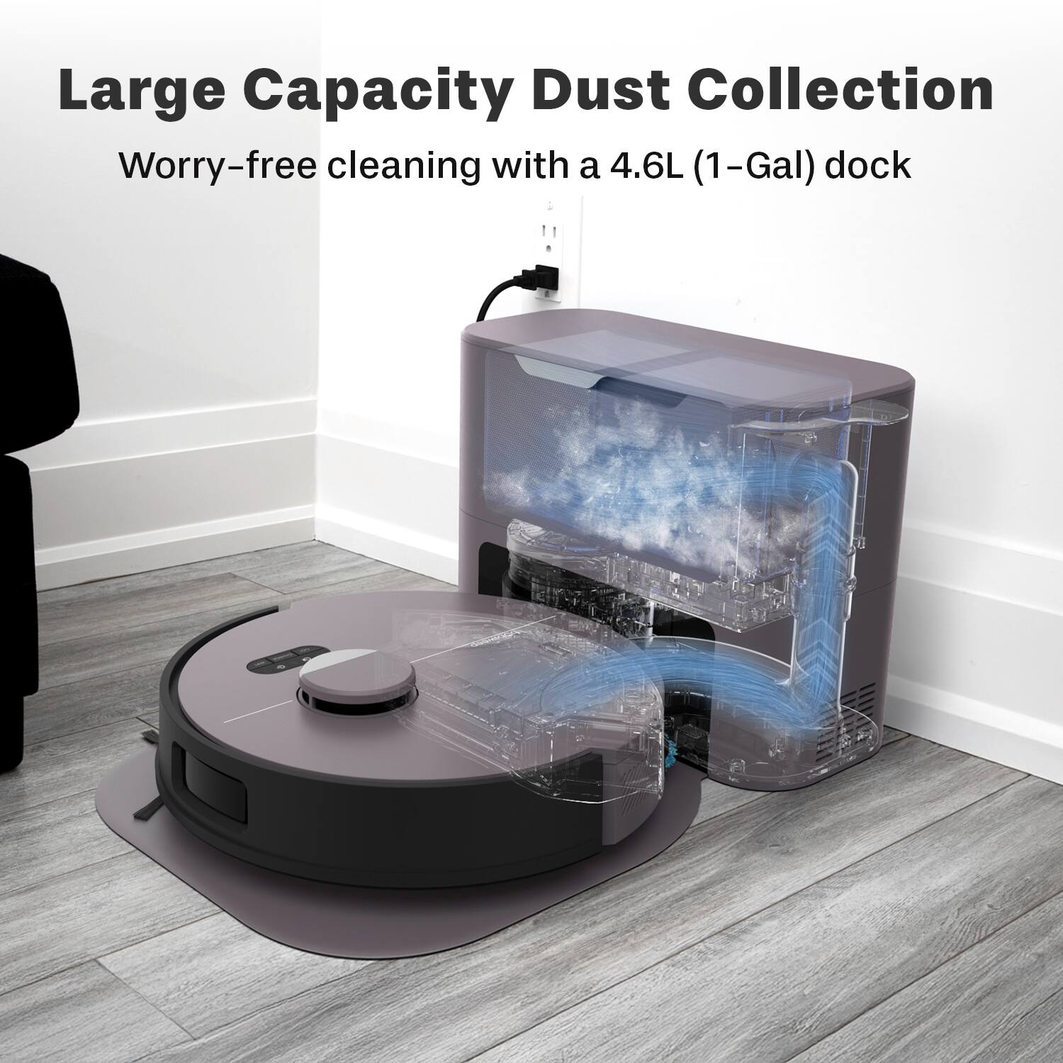 Large Capacity Dust Collection  
Worry-free cleaning with a 4.6L (1-Gal) dock
