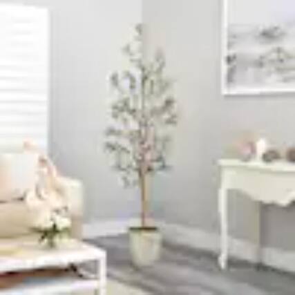 Front. BreeBe - 5' Olive Artificial Tree in Country White Planter - Green.