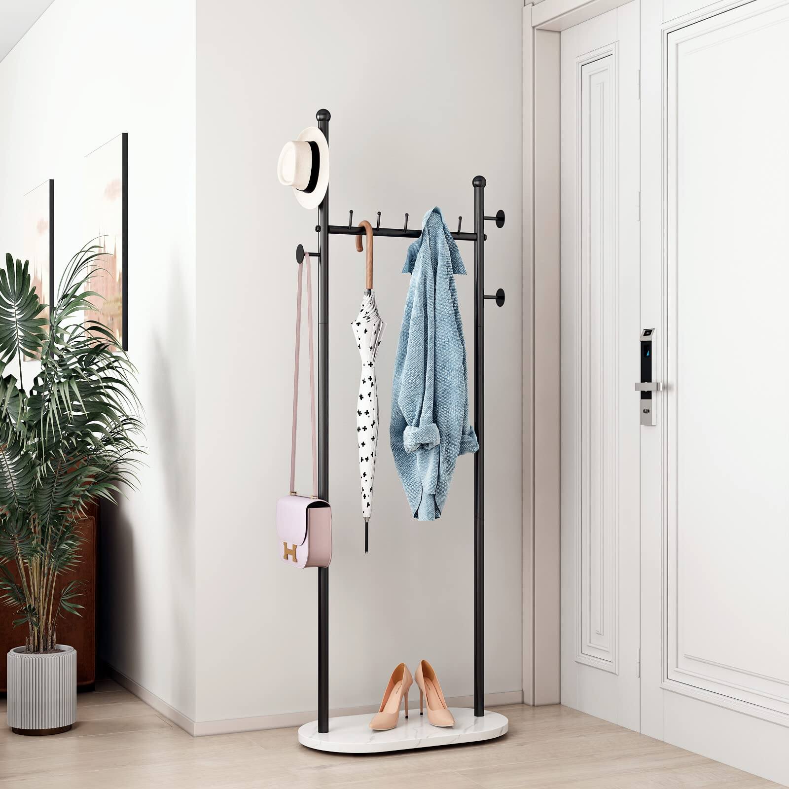 Front. HM 1810 - Clothing Racks With Marble Base Modern Coat Freestanding Clothes Rack Shelves For Bedroom Heavy Duty Garment... - Black Coat Rack.