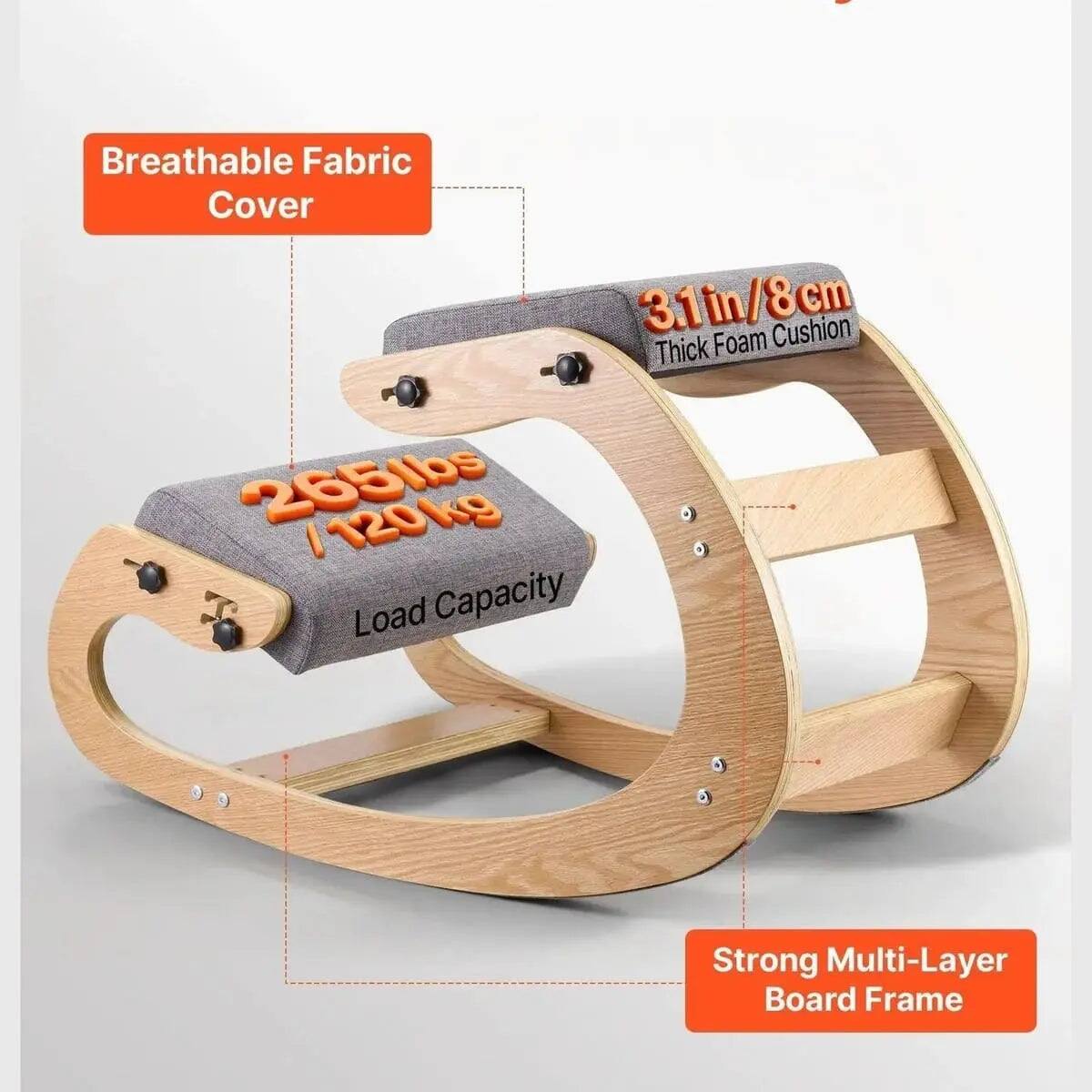 Breathable Fabric Cover  
3.1in/8cm Thick Foam Cushion  
265lbs / 120kg Load Capacity  
Strong Multi-Layer Board Frame