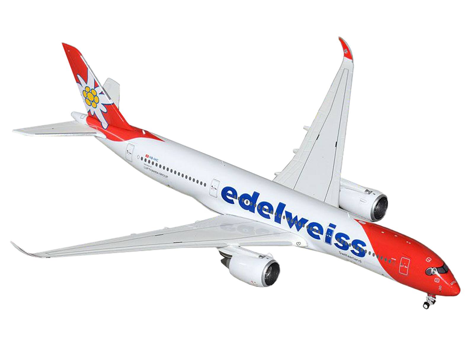 Angle. GeminiJets - Airbus A350-900 Commercial Aircraft Edelweiss Air (HB-IHC) White with Red Tail 1/400 Diecast Model Airplane - White with Red.