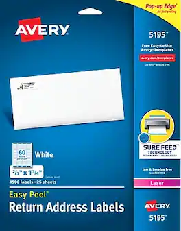 Avery - Easy Peel Laser Return Address Labels, 2/3" x 1 3/4", 1,500 Labels/Pack - Matte White