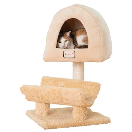 Front. Armarkat - Real Wood Cat Condo Cat Scratching Post With Plush Condo Cuddle - Gold.
