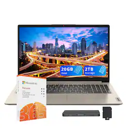 Lenovo - IdeaPad 1 15.6" HD Laptop,Intel N4500,20GB RAM,1TB SSD+128GB eMMC+1TB Dock Set,1 Year Office 365,Win 11 Pro - Sand