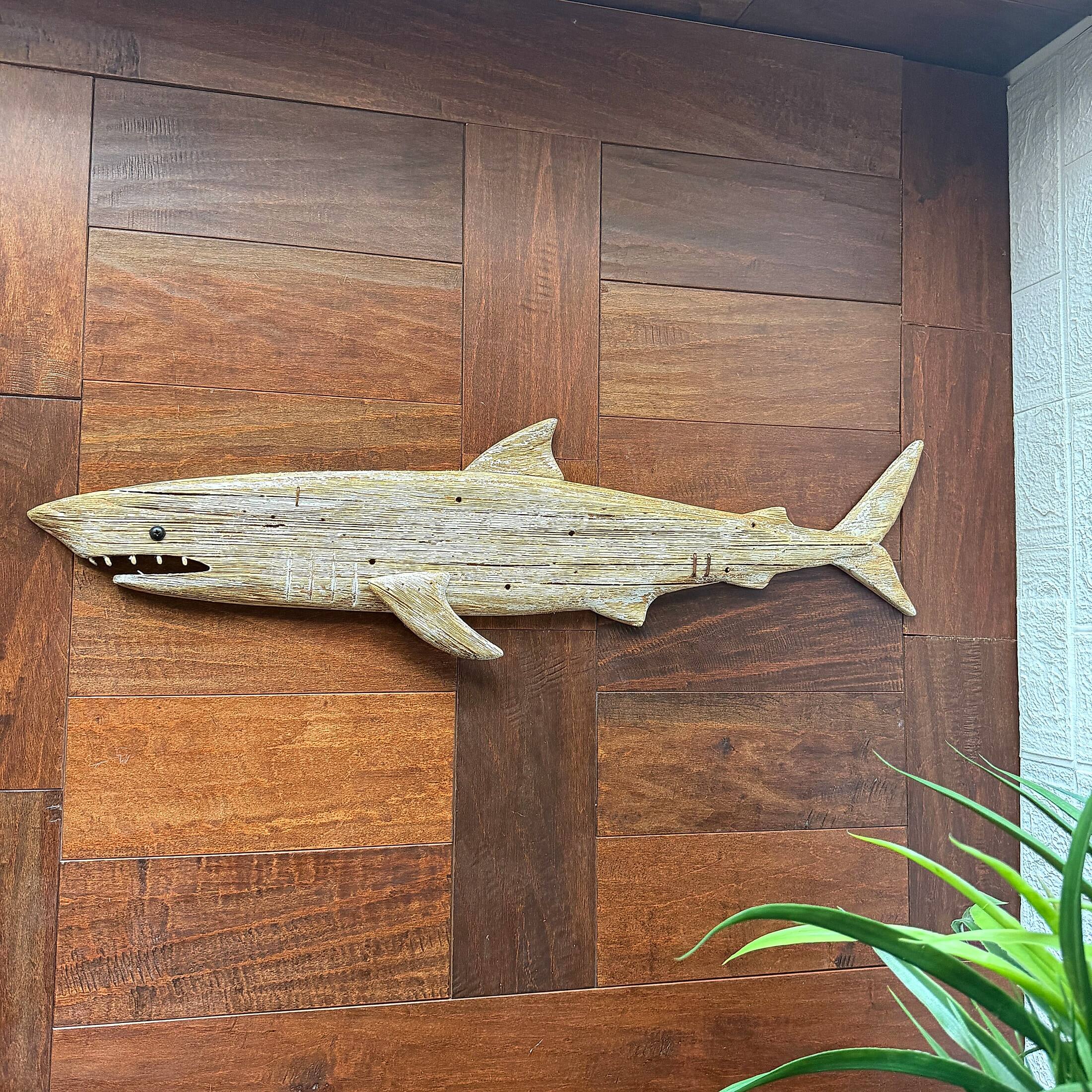 Alt View 3. Things2Die4 - Things2die4 Rustic Wood Shark Wall Decor 31 Inch Long Coastal Wall Art - Natural.