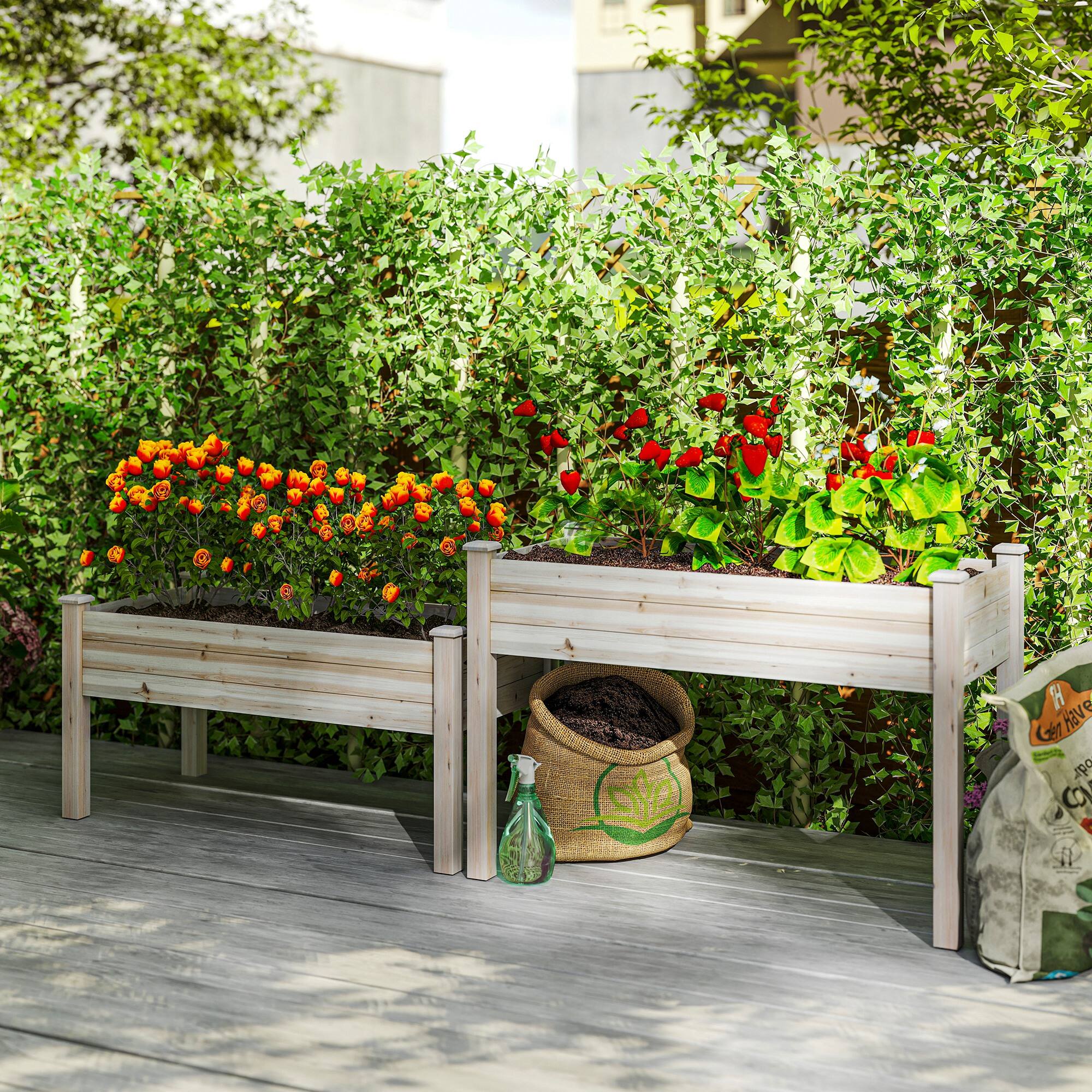 Alt View 1. Outsunny - Tier Raised Garden Bed, Wooden Elevated Planter Box with Legs - Natural wood.