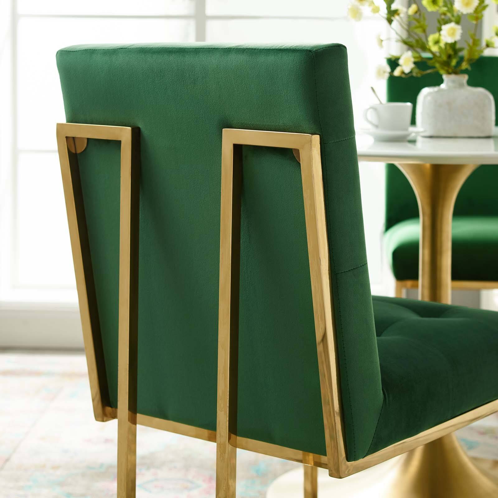 Left. Modway - Privy Gold Stainless Steel Performance Velvet Dining Chair by Modway - Gold Emerald.