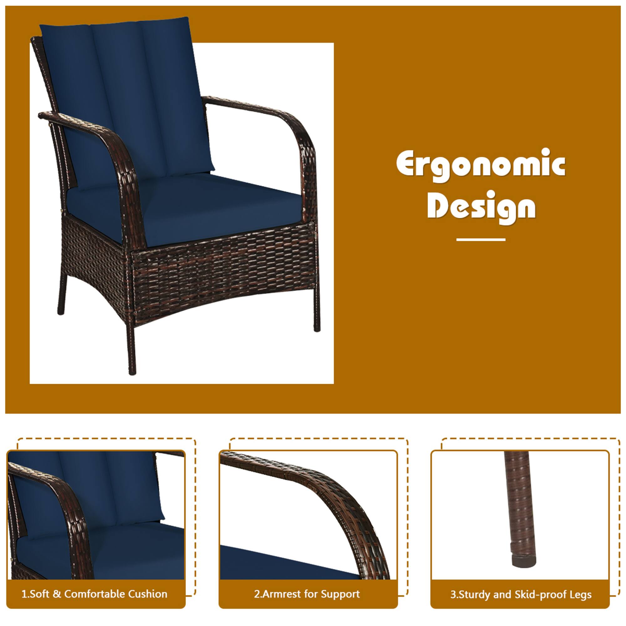 Ergonomic Design

1. Soft & Comfortable Cushion  
2. Armrest for Support  
3. Sturdy and Skid-proof Legs