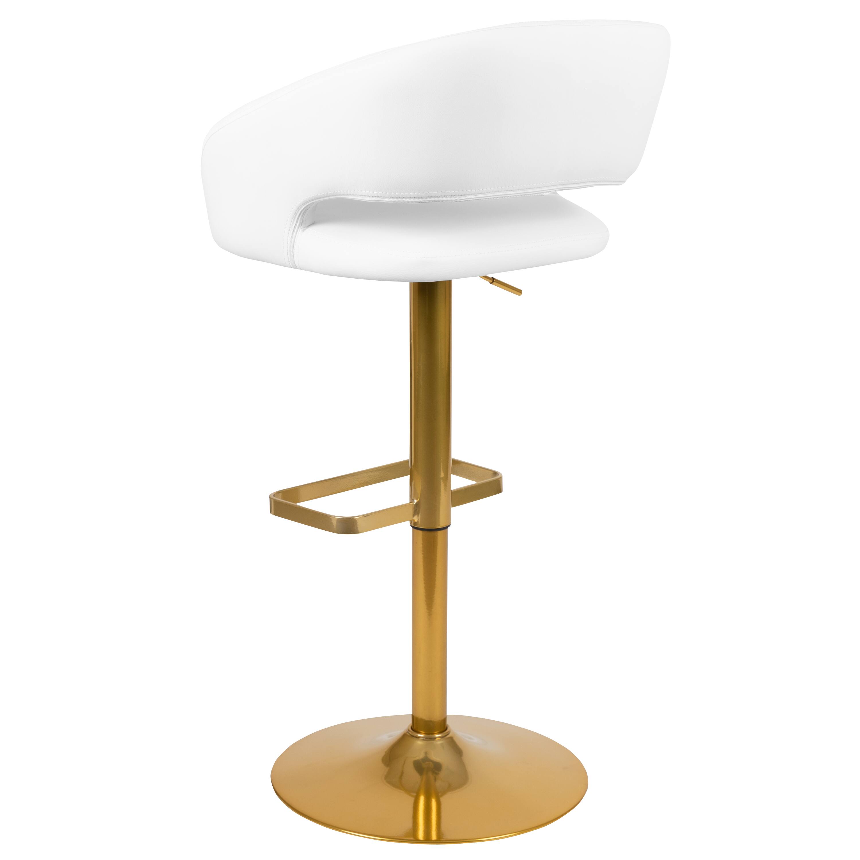 Alt View 6. Emma + Oliver - Modern Vinyl Adjustable Height Barstool with Horizontal Stitch Back, Set of 2 - White/Gold Frame.