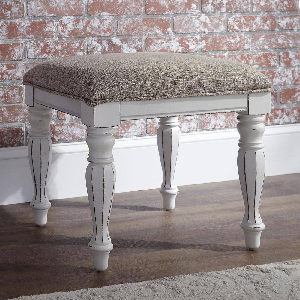Back. Liberty Furniture Industries - Magnolia Manor Vanity Stool in Antique White - White.