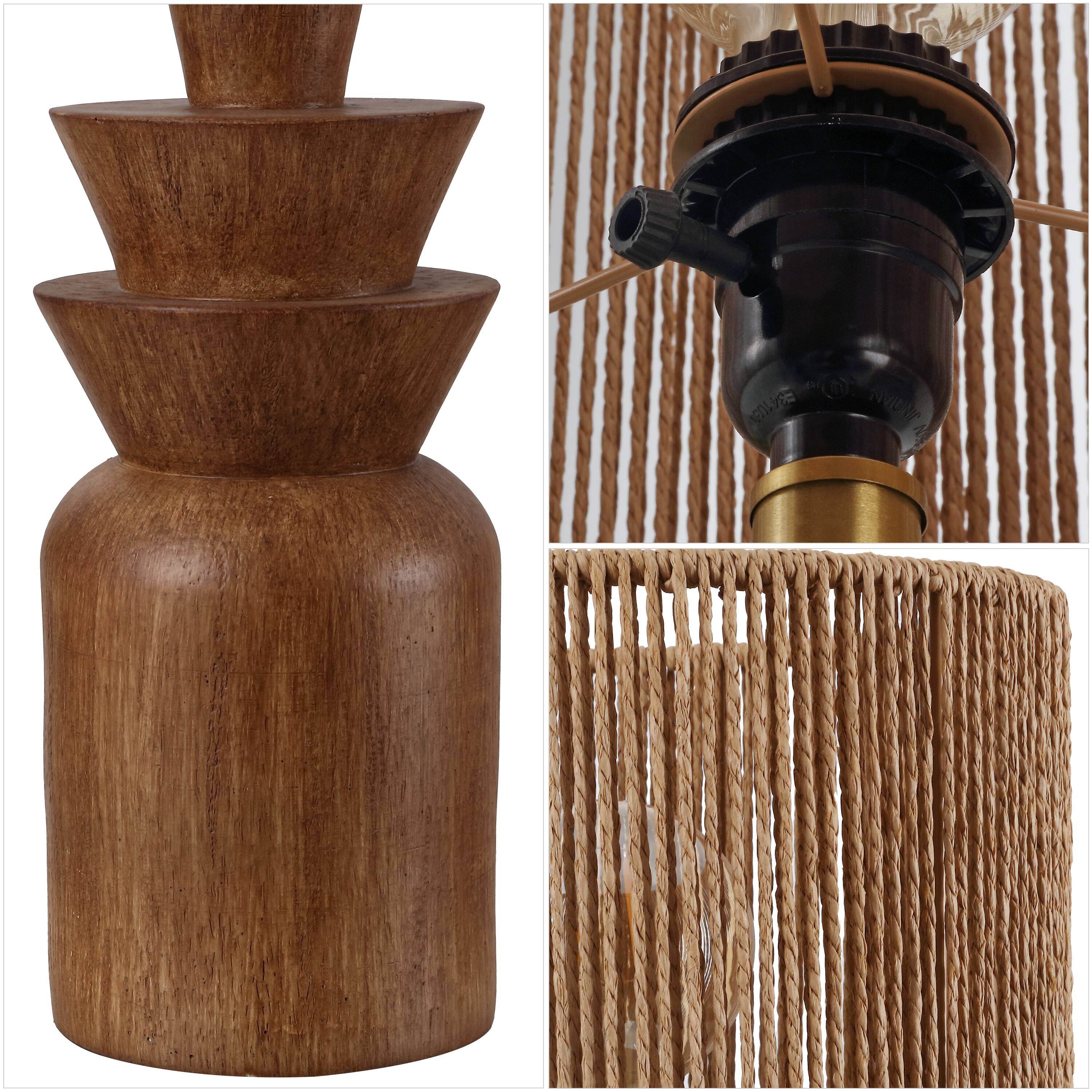 Alt View 4. Jonathan Y - Anderson 22 in.Tiered Totem Resin with Hand-Woven Paper Rope Drum Shade LED Table Lamp, Brown Wood Finish (Set of 2) - Brown Wood Finish.