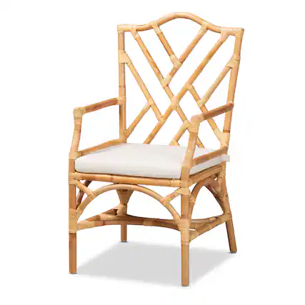 Front. bali & pari - Delta Modern and Contemporary Natural Finished Rattan Dining Chair - Natural/White.