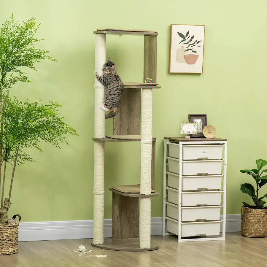 Damage Cats Posts Pawhut Corner Modern Cat Tree Tall for Climbing, Large Multilevel Cat ...