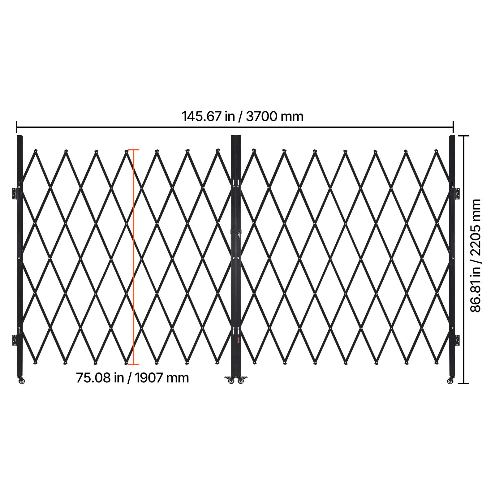 145.67 in / 3700 mm  
86.81 in / 2205 mm  
75.08 in / 1907 mm