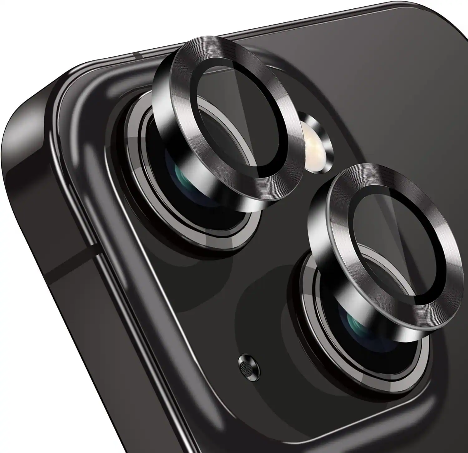 Front. Entronix - Premium Entronix Camera Lens Protector for iPhone 14/14 Plus - Durable Luxury Metal Design - Black.