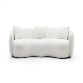 Loheer - Mid Century Modern Curved Sofa, 4-Seat Boucle Couch, Off White - Off-White
