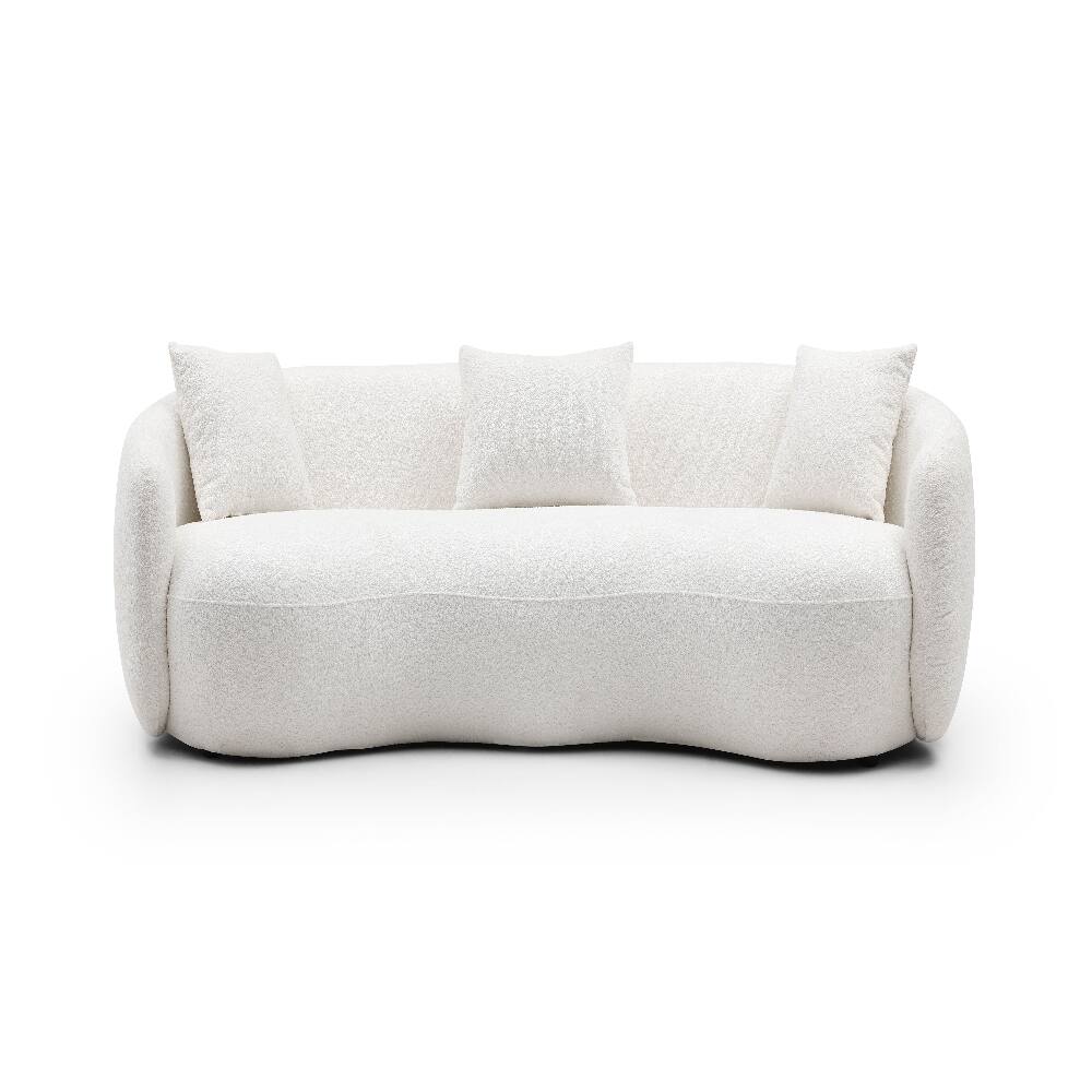 Front. Loheer - Loheer Mid Century Modern Curved Sofa, 4-Seat Boucle Couch, Off White - Off-White.