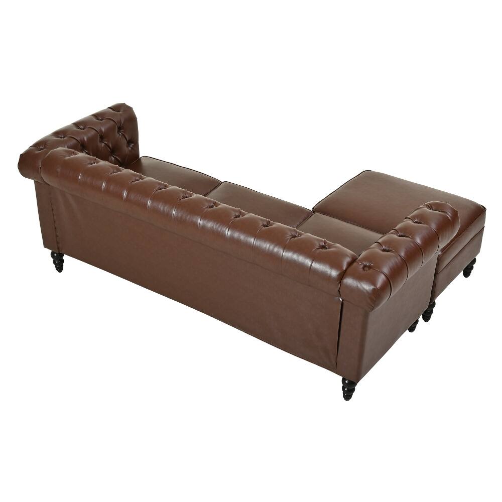Alt View 6. Loheer - Loheer 85 Inch L-Shaped Sectional Sofa PU Leather Couch 4-Seater - Black.