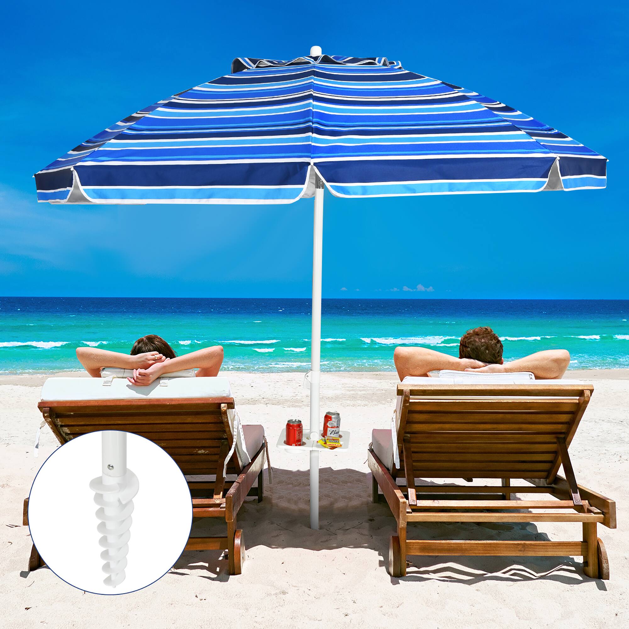 Alt View 1. Costway - Costway 7.2 FT Portable Beach Umbrella Tilt Sand Anchor Cup Holder W/Carry Bag - Navy Blue.