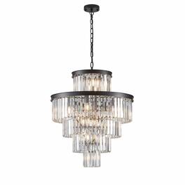 RYHNUYNE - 24-Inch Black Finish Luxury Crystal Chandelier, 15-Light 5-Tier Pendant, K9 Crystal Prisms for Living Room, Dining Room