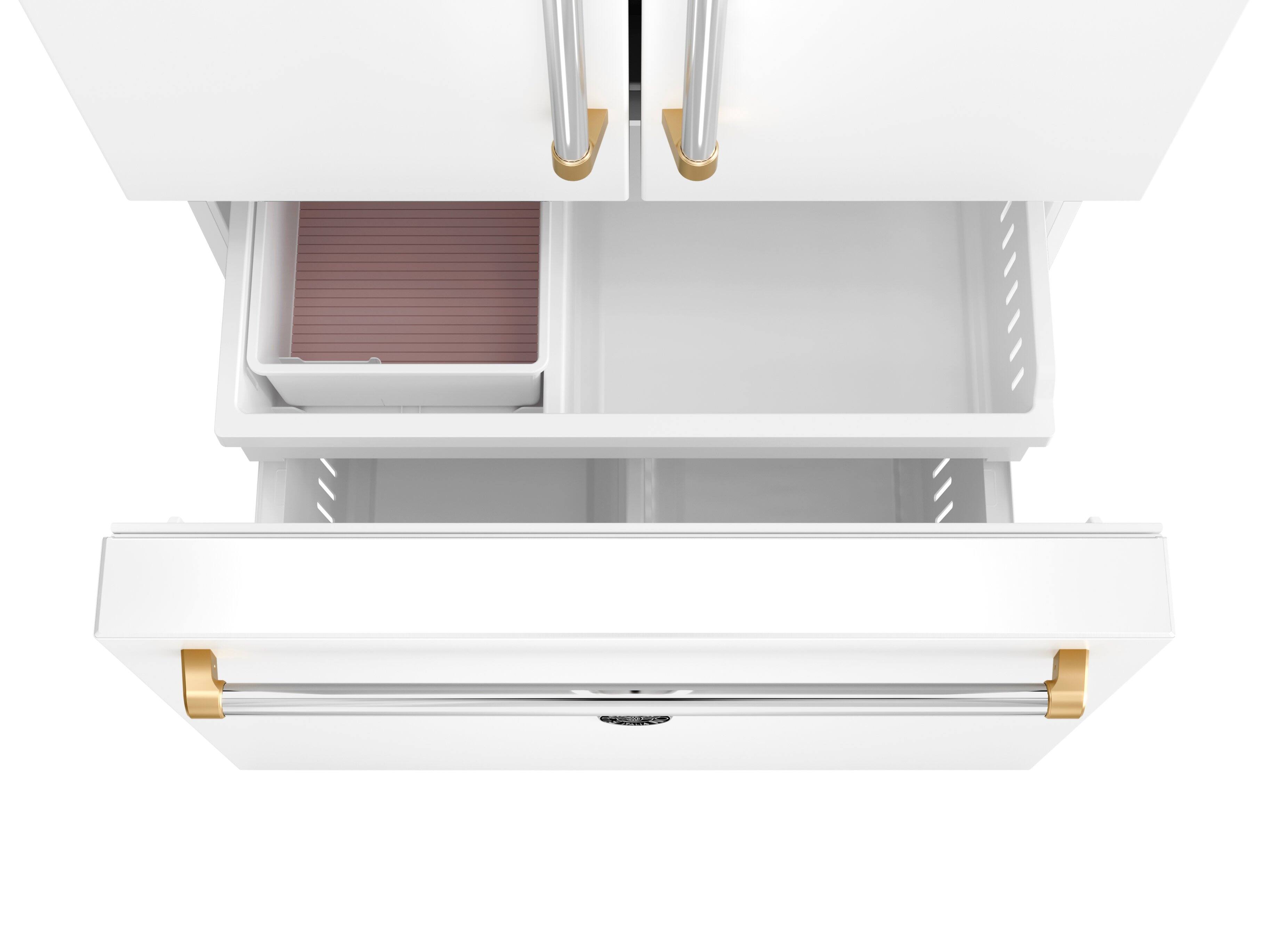 Back. Bertazzoni - 36" Bertazzoni Refrigerator - 26.2 Cu. Ft. - Counter-Depth - French Door - Bottom Freezer - Bianco Matt - White.