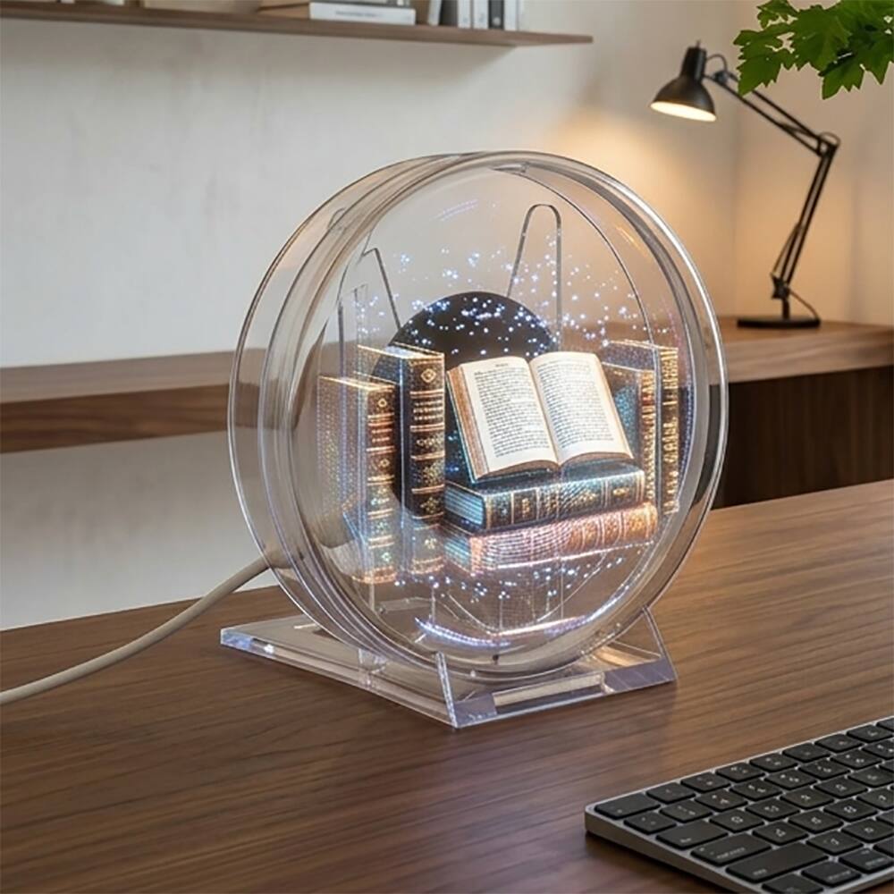 Left. E.P. Light - Desktop 3D Customize Hologram Fan with Round Shade - Clear, Black.