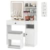 Front. Costway - Costway Vanity Desk Set with Mirror & Lights Power Outlet Cushioned Stool Drawer & Shelves White - White.