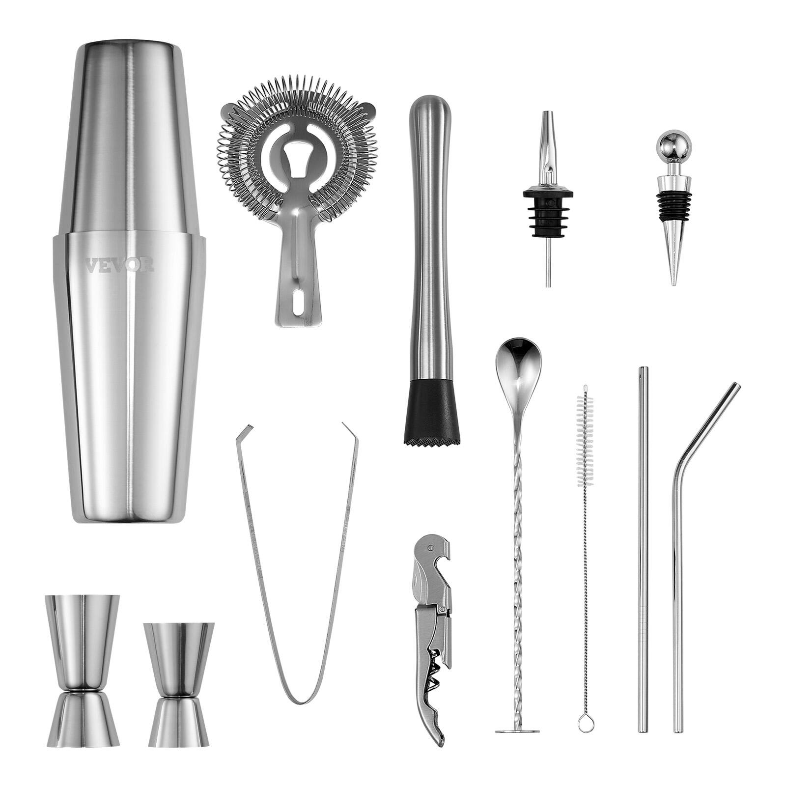 Alt View 5. VEVOR - Cocktail Shaker Set,14-Piece Stainless Steel Bar Tools with Acrylic Stand,Boston Bartender Kit Accessories | Mixer Spoon - Silver.