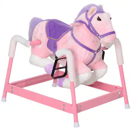Front. Glintex - Spring Rocking Horse for Kids with Sounds, Soft Plush Seat, and Stable Steel Frame - Pink.