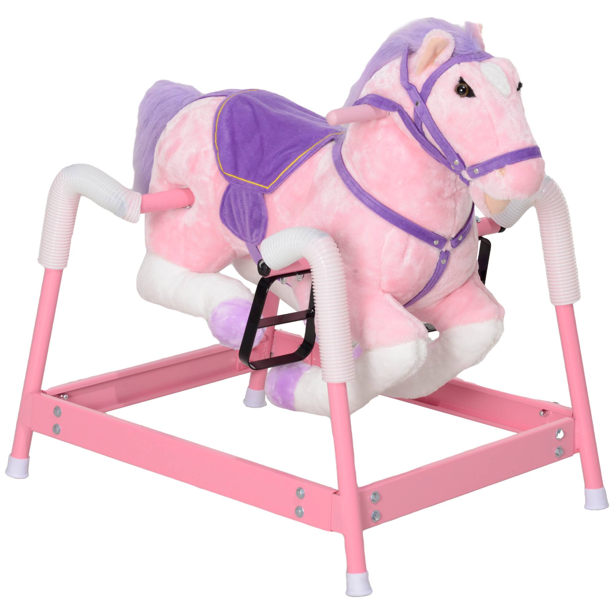 Front. Glintex - Spring Rocking Horse for Kids with Sounds, Soft Plush Seat, and Stable Steel Frame - Pink.