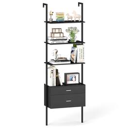 Gymax - Ladder Bookshelf w/ Storage Wall Mount Bookcase w/ 4 Open Shelves - Black