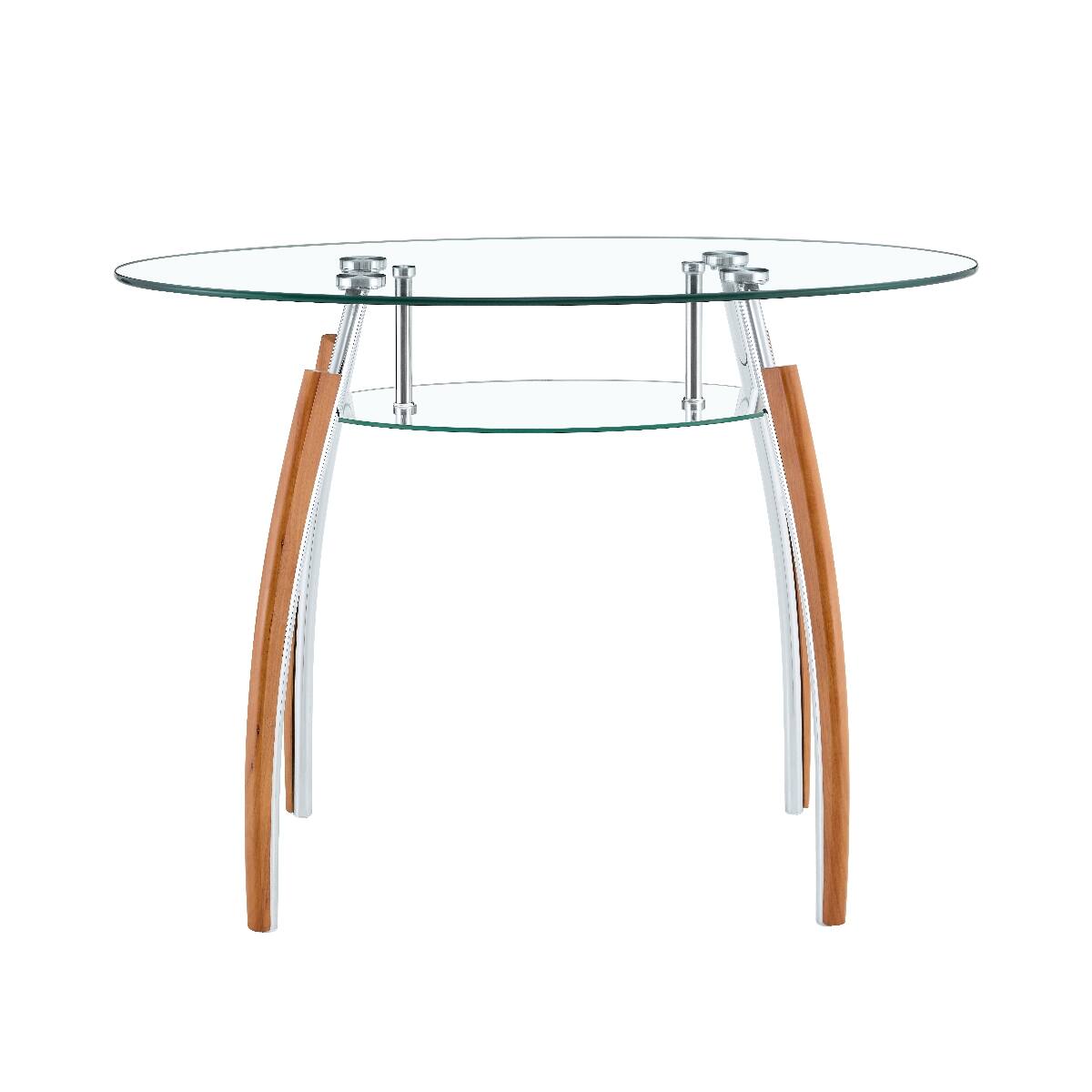 Alt View 10. Loheer - Loheer Oval Glass Coffee Table with Two-Tier Storage Shelf, Mid-Century Modern Design - Oak.